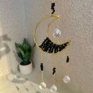 Black Beaded Moon Crystal Sun Catcher